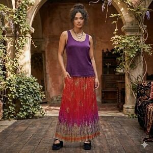 Vintage Stonebridge Ombre Butterfly Broomstick Maxi Skirt Red Purple Boho PM